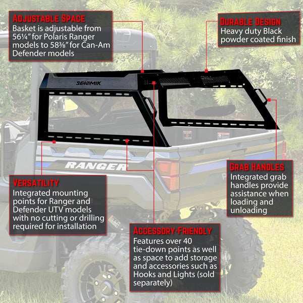 Seizmik Half Height Bed Rack - Polaris Ranger and Can-Am Defender Models